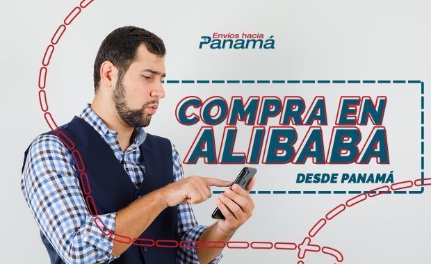hombre de tez blanca adulto con un celular comprando en Alibaba desde panamá